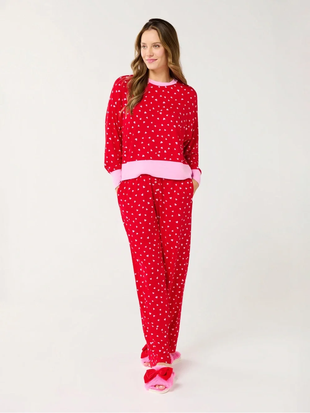 Shiraleah Mini Hearts Ultra-Soft Jersey Knit PJ Set, Red